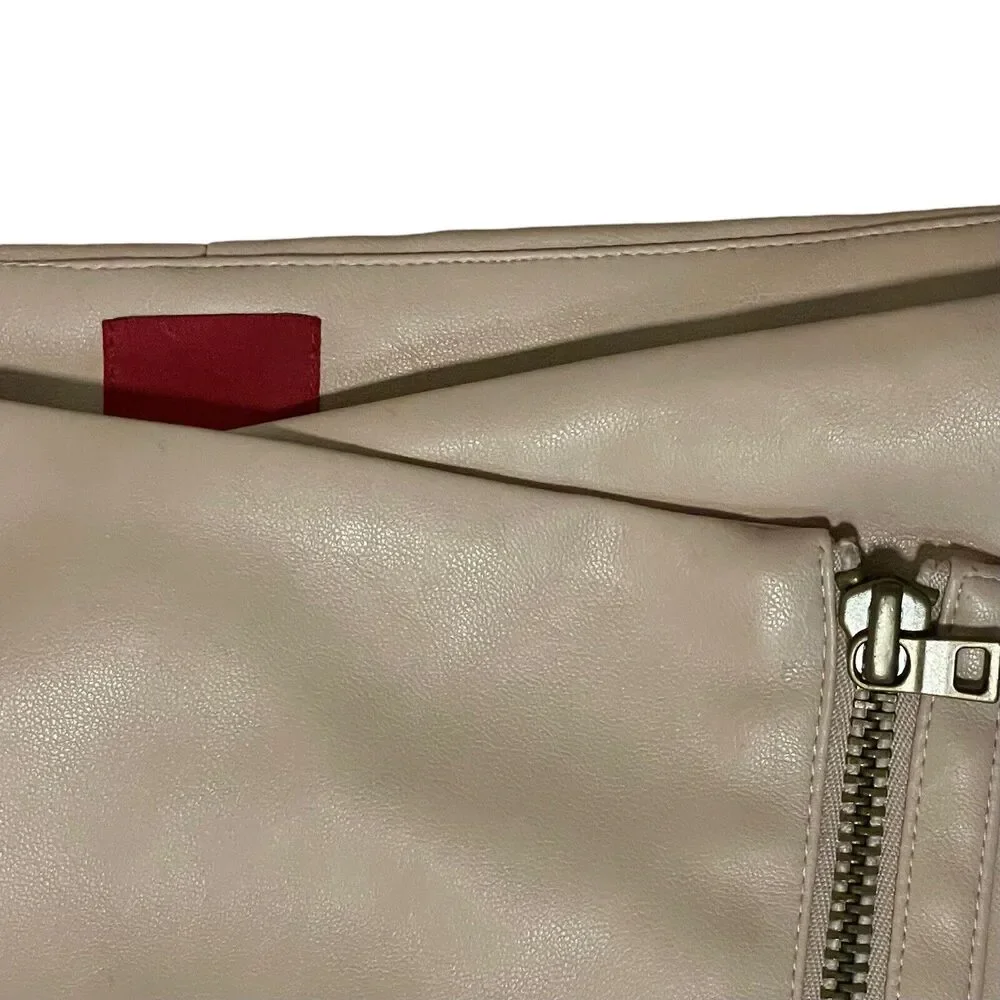 GILI Faux Leather Motorcycle Skirt 24 p QVC BUTTERY SOFT Beige Zipper Close Wrap